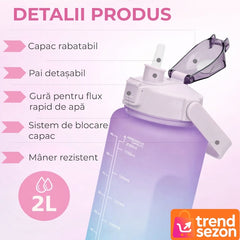 Bidon Fitness 2L Multicolor cu Duza și Inscriptii Motivaționale — Hidratare Ușoară 💧✨