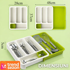 Suport Modulare Extensibil pentru Tacâmuri - Design Modern Alb-Verde 🌿✨