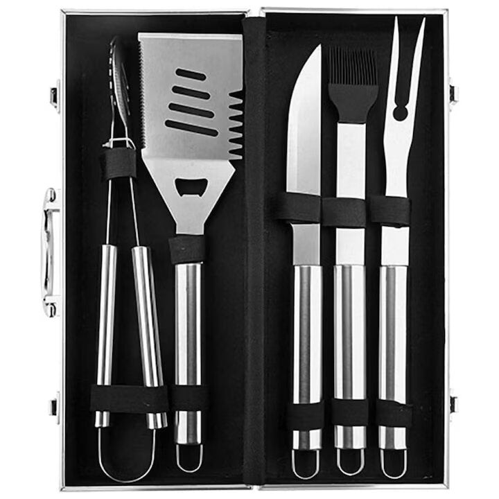 Set 5 Ustensile de Grătar din Oțel Inoxidabil Premium — Perfecte pentru Evenimente în Aer Liber! 🍖🔥