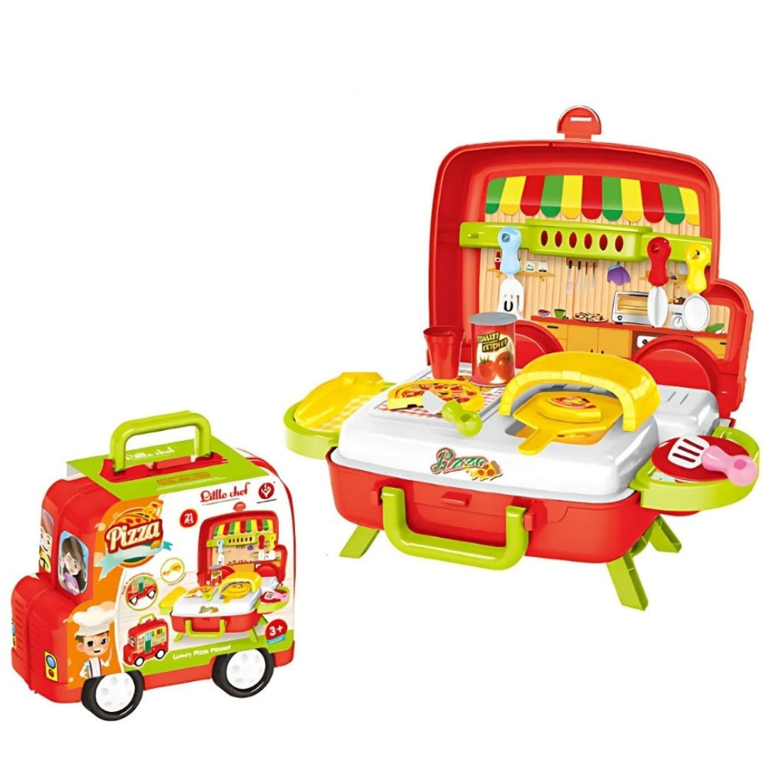 Set Jucărie Bucătărie Portabilă 2 în 1 — Distracție Culinara pentru Micii Chefi! 🍕👩🍳