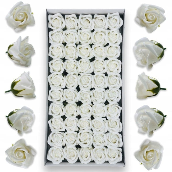Set 50 Trandafiri din Săpun Alb 5x5 cm — Cadoul Perfect pentru Orice Ocazie 🌹✨