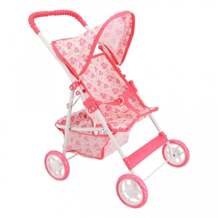 Cărucior Pliabil pentru Păpuși cu Cadru Metalic — Distracție Interactivă Roz 🌼👶