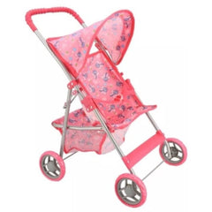 Cărucior Pliabil pentru Păpuși cu Cadru Metalic — Distracție Interactivă Roz 🌼👶