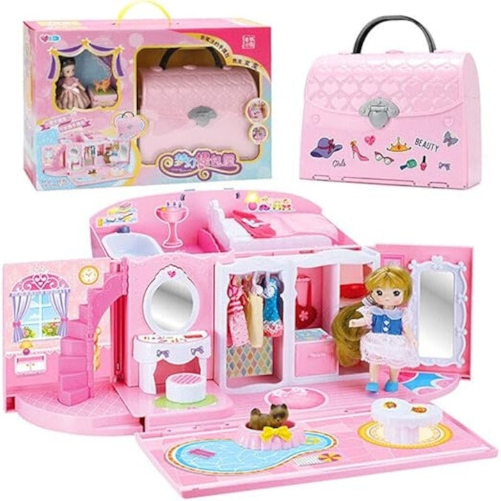 Căsuță de Păpuși 2 în 1 Tip Gentuță Portabilă — Distracție la Purte! 🎀🏰