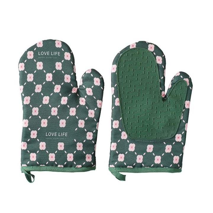 Set 2 Mănuși Termorezistente cu Design Floral — Protecție Până la 350°C 🌼🔥