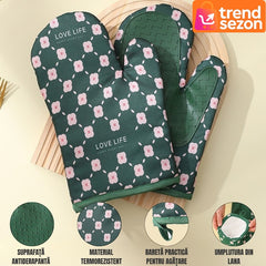 Set 2 Mănuși Termorezistente cu Design Floral — Protecție Până la 350°C 🌼🔥