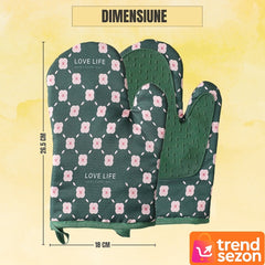 Set 2 Mănuși Termorezistente cu Design Floral — Protecție Până la 350°C 🌼🔥