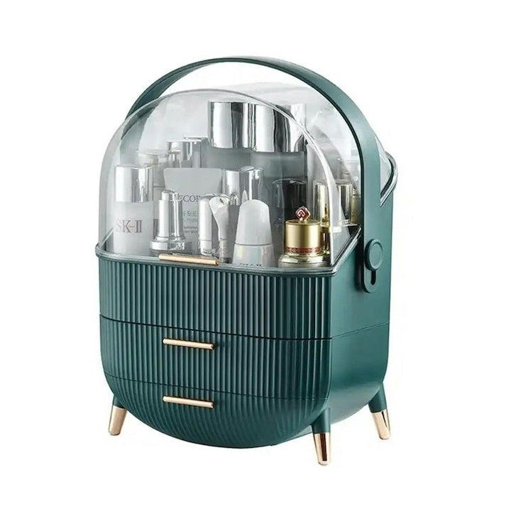 Organizator Machiaj Premium cu 2 Sertare și Capac Transparent — Spațiu Elegant pentru Cosmetice ✨💄
