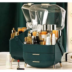 Organizator Machiaj Premium cu 2 Sertare și Capac Transparent — Spațiu Elegant pentru Cosmetice ✨💄