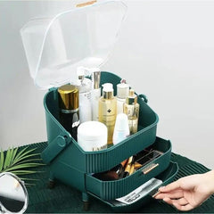Organizator Machiaj Premium cu 2 Sertare și Capac Transparent — Spațiu Elegant pentru Cosmetice ✨💄