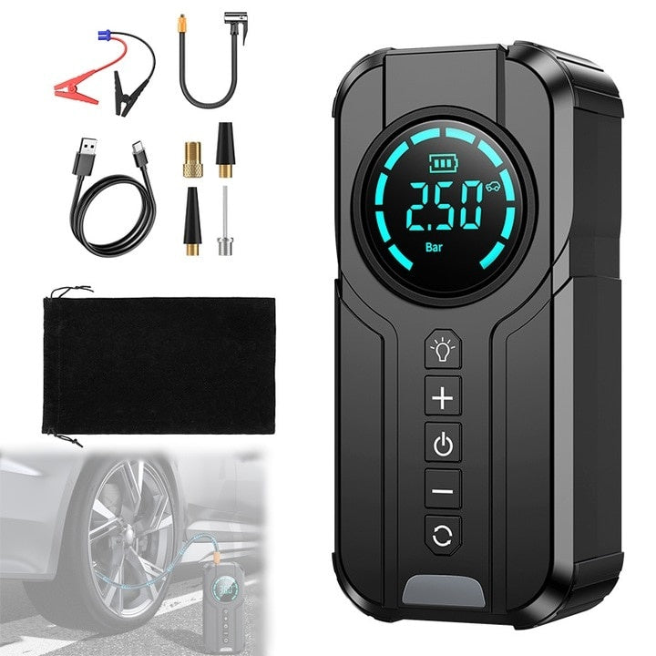 Compresor Aer Portabil 3 în 1 cu Baterie 6000mAh — Siguranță pe Drum 🚗✨