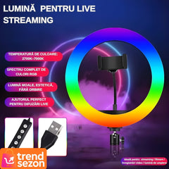 Lampa Circulară RGB LED 56 cm cu Telecomandă — Iluminare Profesională pentru Selfie-uri 📸✨