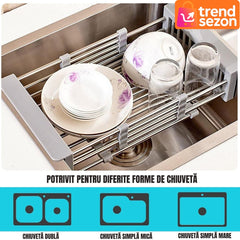 Cos de Scurgere Extensibil din Inox și Plastic Alimentar — Uscare Rapidă și Compactă 🌟🍽️