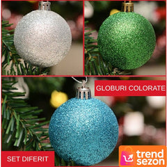 Brad de Crăciun Artificial 1.8 m cu Suport Metalic și Decoratii Complete — Magie de Sărbători 🎄✨