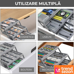 Organizator Sertar Extensibil 3 Nivele — Spatiu Maxim pentru Bijuterii & Cosmectice 🧴✨