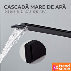 Robinet Baie tip Cascadă cu Design Modern Negru Mat — Flux de Apă Elegant 💧✨
