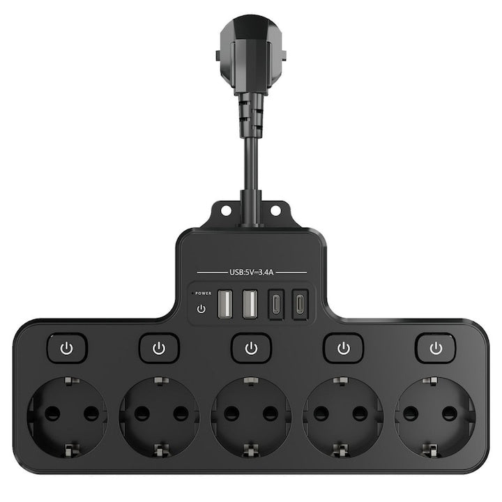Multipriza Inteligentă cu 4 Prize Schuko și 4 USB — Control Total 🤩🔌