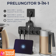 Multipriza Inteligentă cu 4 Prize Schuko și 4 USB — Control Total 🤩🔌