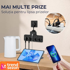Multipriza Inteligentă cu 4 Prize Schuko și 4 USB — Control Total 🤩🔌