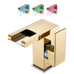 Robinet Baie LED Tip Cascadă Auriu — Atmosferă Elegantă în Baie 💧✨