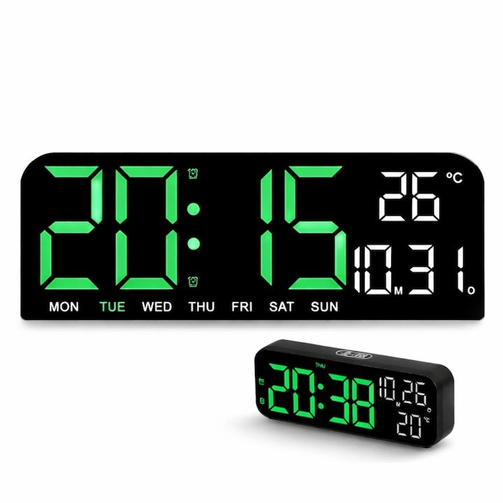 Ceas Digital Multifuncțional cu LED Verde 24 x 9 cm — Design Elegant și Util 🎉🕒