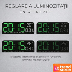 Ceas Digital Multifuncțional cu LED Verde 24 x 9 cm — Design Elegant și Util 🎉🕒
