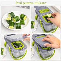 Razatoare Multifuncțională 22-in-1 cu Lame din Inox și Recipient Colector — Gătește Rapid! 🍽️🌟