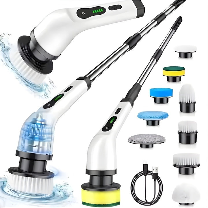 Perie Electrică Rotativă 9 în 1 cu Capete Interșanjabile — Curățenie Ușoară și Rapidă! 🧼✨