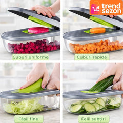 Tocator Multifuncțional 12 în 1 cu 8 Lame Inox — Preparare Rapidă! 🍅🥕