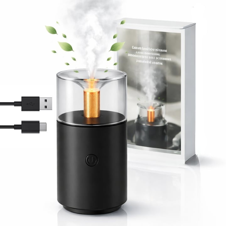 Umidificator Aromaterapie Portabil cu Efect Flacără 250 ml — Relaxare Instantanee 🕯️💧