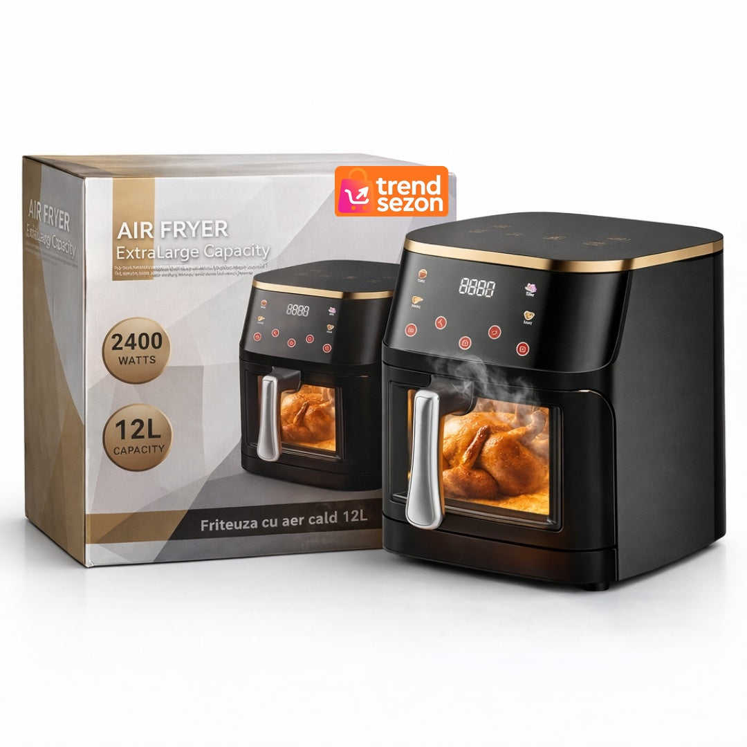 Friteuză cu Aer Cald 12L 2400W — Gătire Rapidă și Sănătoasă 🍗✨