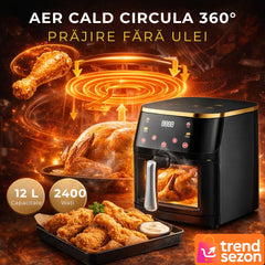 Friteuză cu Aer Cald 12L 2400W — Gătire Rapidă și Sănătoasă 🍗✨