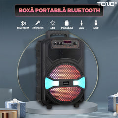 Boxă Portabilă cu Microfon și Telecomandă — Muzică și Distracție Instantanee! 🎤🎶