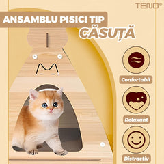 Ansamblu de Joacă pentru Pisici cu Casuță din Lemn — Distracție și Confort 🐾🏡