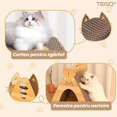 Ansamblu de Joacă pentru Pisici cu Casuță din Lemn — Distracție și Confort 🐾🏡
