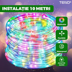 Instalație Festivă cu Furtun LED, 10 m, 8 Moduri de Iluminare — Magie pentru Sărbători 🎄✨