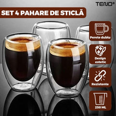 Set 4 Pahare din Sticlă cu Perete Dublu — Eleganță și Termorezistență 🥤✨