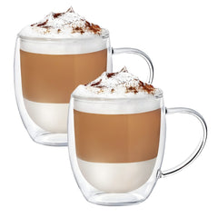 Set 2 Cani de Sticlă Termorezistente cu Perete Dublu — Perfecte pentru Cafea ☕️✨