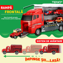 Set Camion Transport Pompieri cu 10 Masinute 🎉🚒 — Distracție Garantată!