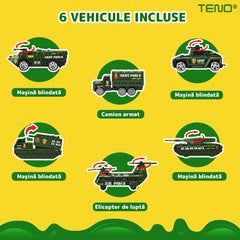 Set Camion Militar cu 6 Vehicule de Jucărie — Distracție la Drum! 🚛🪖