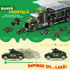 Set Camion Militar cu 6 Vehicule de Jucărie — Distracție la Drum! 🚛🪖