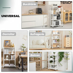 Raft Pliabil Metalic pe Roți Alb 119x40x160 cm — Organizare Flexibilă! 🏠✨