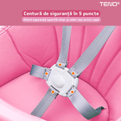 Scaun de Masă 3 în 1 pentru Bebeluși cu Centură în 5 Puncte — Confort și Siguranță roz 🌸👶