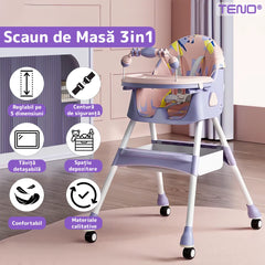 Scaun de Masă 3 în 1 pentru Bebeluşi — Versatil și Colorat 💖🪑
