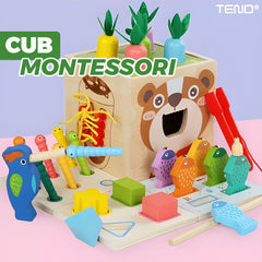 Cub Montessori Educativ din Lemn cu Legume și Pescuit — Dezvoltare Cognitivă 🌟🧩