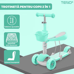 Trotinetă pentru Copii 2 în 1 cu Scaunel și Lumini LED — Distracție și Siguranță! 🛴✨