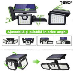 Lampa Solară Tripla cu 72 LED-uri și Senzor de Mișcare — Iluminare Inteligentă 🌞✨