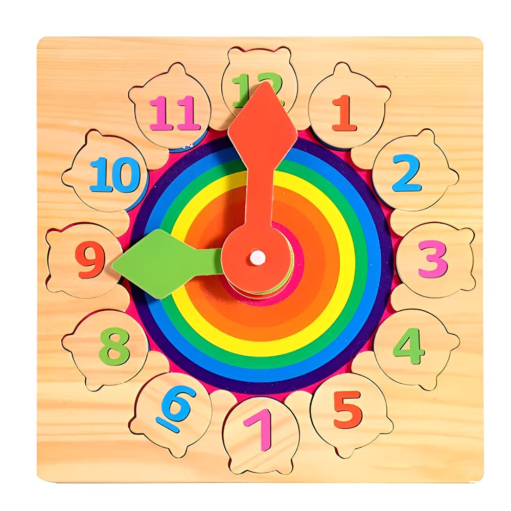 Ceas Educativ din Lemn Colorat cu Cifre Detasabile — Învață Să Spui Timpul! ⏰🌈
