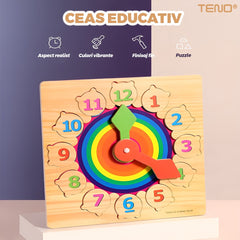 Ceas Educativ din Lemn Colorat cu Cifre Detasabile — Învață Să Spui Timpul! ⏰🌈