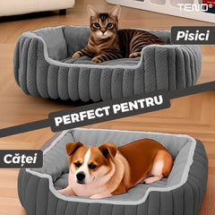 Culcuș Moale pentru Pisici Teno, Gri, Mărimea S — Confort Maxim 🐾💤